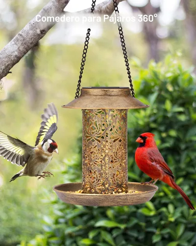 Miniatura 5 de SWEETFULL Comedero Solar para Pájaros para Exteriores Colgante, Comedero de Metal para Pájaros Silvestres para Cardenales, Farol Solar de Jardín
