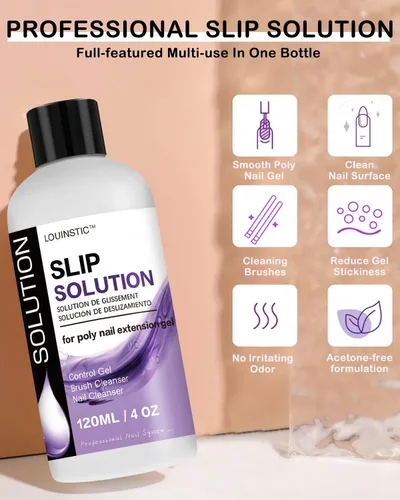 Miniatura 5 de LOUINSTIC Solución deslizante para uñas de poligel y kit limpiador de pinceles de arte de uñas, solución antideslizante de gel de uñas de poliéster