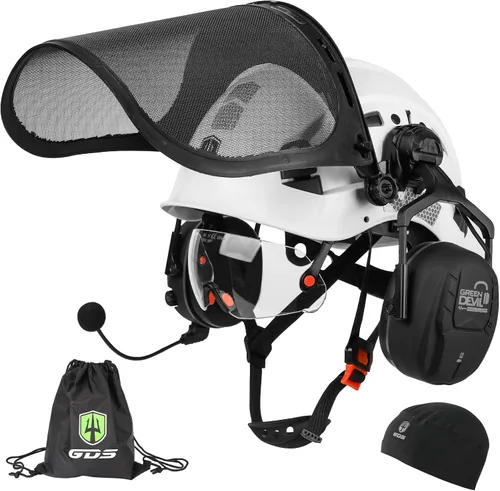 Miniatura 11 de Casco de seguridad para motosierra forestal GREEN DEVIL con orejeras Bluetooth Casco de arborista Casco duro con visera incorporada Protector facial
