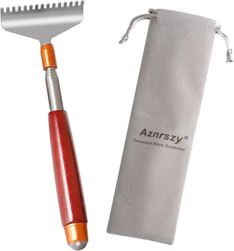 Miniatura 9 de Rascador de espalda para mujeres, hombres y adultos, extensible con bola de rodillo, mango de madera maciza y garra de acero inoxidable 304 Rojo