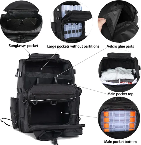 Miniatura 2 de Fishing Tackle Backpack With Rod Holders, Large 40L Fishing Backpack for Camping, Hiking