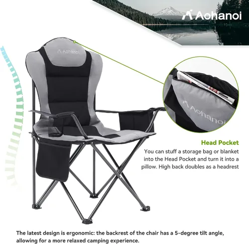 Miniatura 5 de Aohanoi Sillas de campamento para personas pesadas, sillas de campamento plegables para exteriores para adultos con portavasos y bolsa enfriadora