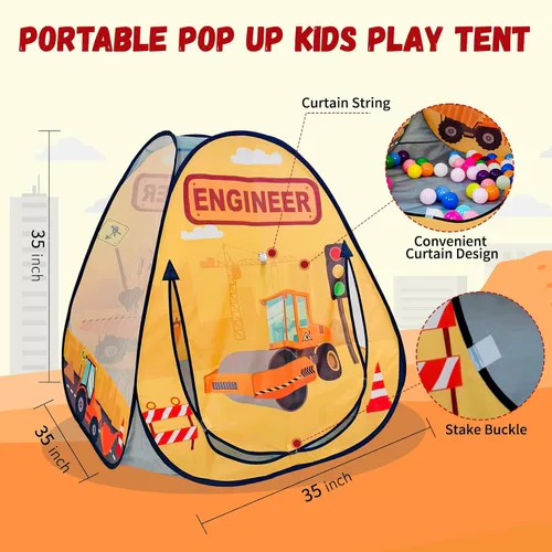 Miniatura 7 de 1 pieza Tienda de campaña de ingeniería para niños, piscina de pelotas para niños pequeños, casa de juegos plegable para interiores y exteriores