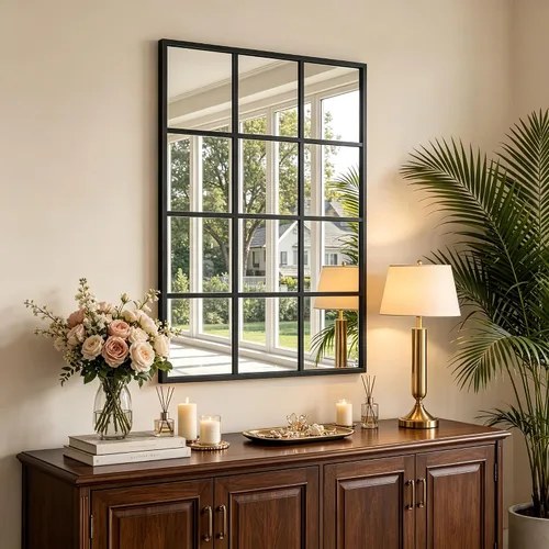 Miniatura 13 de Dewfig - Espejo de ventana arqueado de longitud completa de 65"x 22", espejo de pared, espejos de pie, espejos largos de cuerpo completo