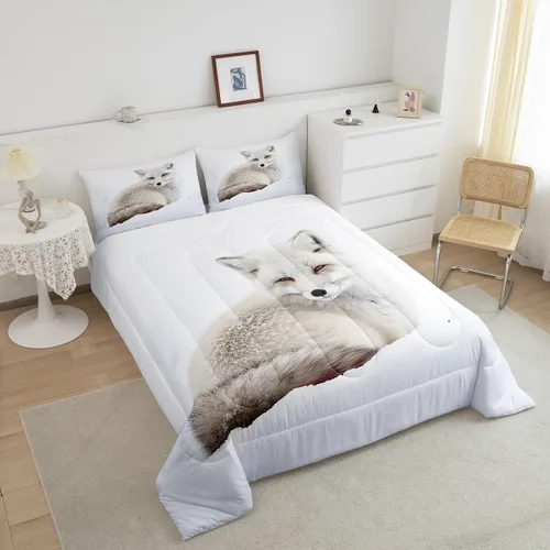 Miniatura 3 de Feelyou Juego de edredón de zorro ártico, juego de ropa de cama para niños y niñas, bonito edredón de animales salvajes, juego de edredón 1 juego
