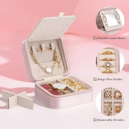 Miniatura 3 de Vlando - Joyero pequeño para viajes, estuche organizador de exhibición para guardar anillos, aretes y collares, terciopelo suave seleccionado, letra