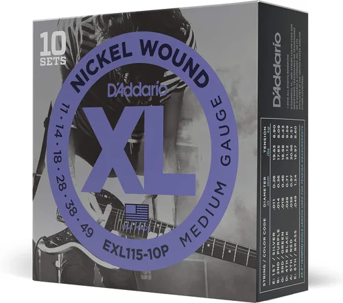 D'Addario XL EXL115-10P - Cuerdas de níquel para guitarra eléctrica de 6 cuerdas, entonación perfecta, sensación consistente, durabilidad fiable,