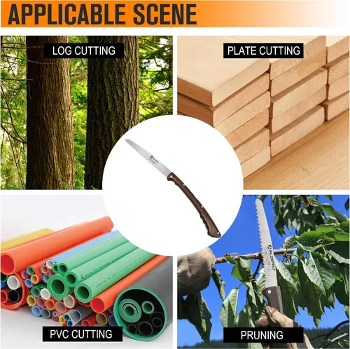 Miniatura 8 de ALDIPRO Sierra de mano plegable de 7 pulgadas con mango de madera de wengué auténtica y funda de cuero marrón de alta calidad, sierra de podar