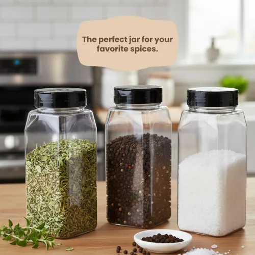Miniatura 5 de Pride Of India Tarros grandes de plástico transparente para especias con tapa de tamiz doble, sin BPA de grado alimenticio, fabricados en Estados