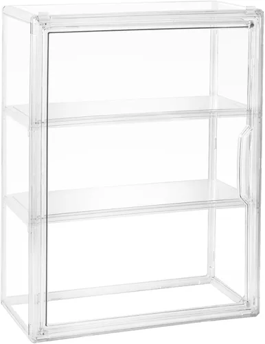 Vitrina acrílica para figuras, organizador de almacenamiento transparente de 3 niveles montado en la pared, caja de exhibición con puerta magnética,
