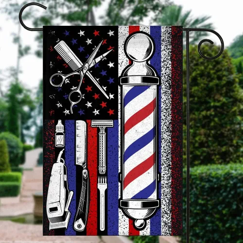 Miniatura 3 de Bandera de peluquero orgulloso para peluquero y estilista (12 x 18 pulgadas), bandera de jardín de Estados Unidos de alta calidad, banderas