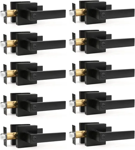 Miniatura 32 de Gobrico 1 paquete de manijas cuadradas de privacidad para puerta en acabado negro mate, manijas interiores sin llave, reversibles para puertas