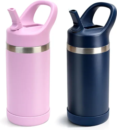 Miniatura 14 de Hydraful Botella de agua para niños de 12 onzas con tapa de pajilla, botella de acero inoxidable aislada al vacío, botella de agua deportiva sin BPA