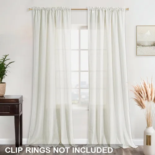 Miniatura 13 de KOUFALL Juego de 2 cortinas de puerta francesa, cortinas de lino para puerta/ventana, cortina transparente boho para cristal lateral delantero