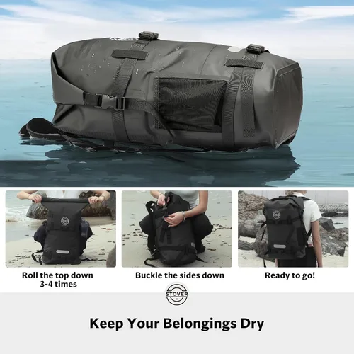 Miniatura 4 de STOVER 5/10/25/30/40/55L Waterproof Dry Bag- Roll-Top Backpack w/Phone Case- Kayaking, Hiking, Camping, Boating- Men/Women 40L Negro