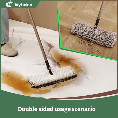Miniatura 6 de Eyliden Trapeador de polvo abatible de doble cara, fregado de microfibra y chenille para suelos húmedos y secos para pisos de madera dura, azulejos