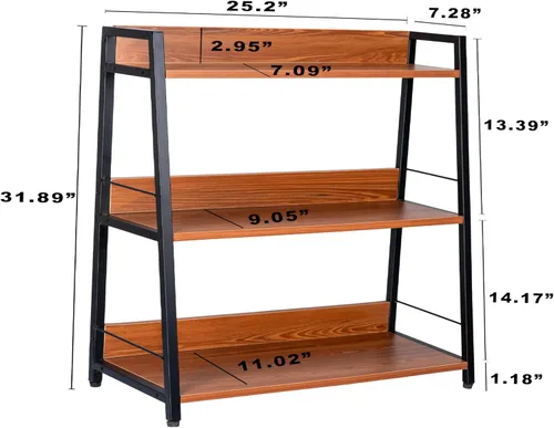 Estantería de escalera, estantería de 3 niveles, estantería pequeña para espacios pequeños, estantería de madera y metal, estantería de escalera