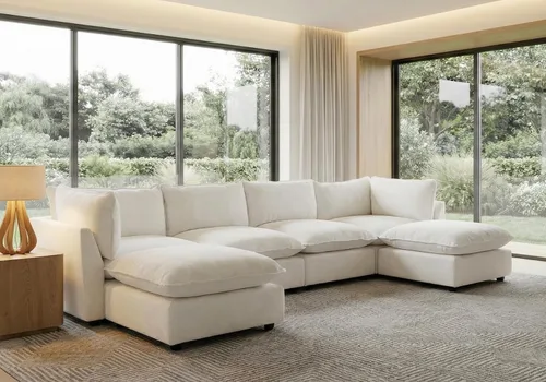 Miniatura 25 de Iroomy Oversized Modular Sectional Sofa, Chenille Cloud Couch, Deep Comfy Seat, 4-Seater Sofas, Couches, Living Room, Beige