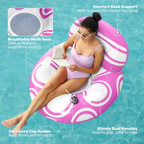 Miniatura 3 de Sloosh Silla flotante inflable para piscina, sofá flotante de tubo de río, sofá con respaldo grande, silla flotante sobre el agua, parte inferior