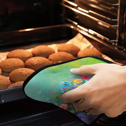 Miniatura 7 de Juego de 2 soportes para ollas de pintura de acuarela floral abstracta, resistentes al calor, para microondas, horno, horno y barbacoa