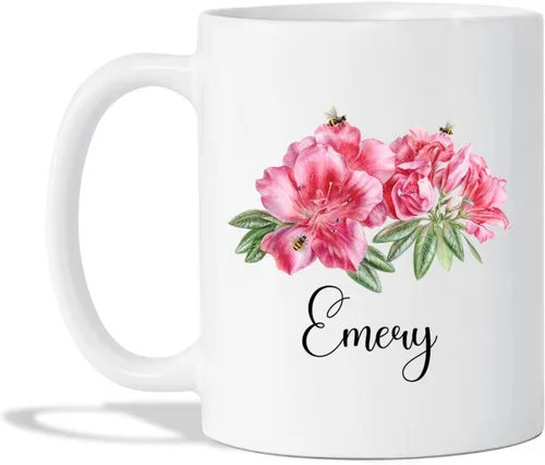 Taza de café blanca de azalea, regalos de taza de azalea para los amantes de las flores de azalea, tazas de cerámica con temática de flores