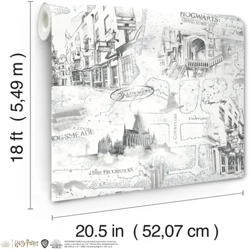 Miniatura 3 de RoomMates RMK12353PL Harry Potter Mapa Blanco Papel Tapiz Pelar y Pegar
