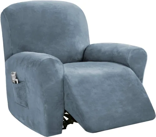 Miniatura 12 de PrinceDeco Funda para silla reclinable, fundas elásticas de terciopelo para sofá reclinable, estilo de 4 piezas, fundas para sillas reclinables
