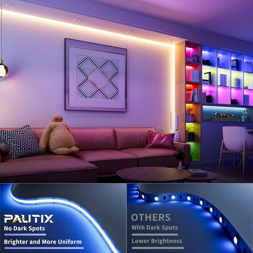Miniatura 2 de PAUTIX - Tira de luces LED COB, 20 pies RGB+CCT 2700K-6500K luces LED blancas, tira de luces LED RGB regulable que cambia de color, con control