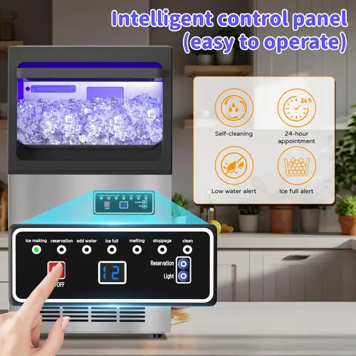 Miniatura 4 de Máquina de hielo comercial de pepitas de 80 libras/24 horas con almacenamiento de 15 libras, máquina de hielo de pellets de acero inoxidable, lista
