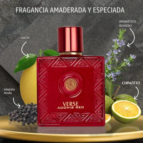 Miniatura 2 de Verse Adonis Red para hombres – 3.5 onzas líquidas de Eau De Parfum Spray – Fragancia afrutada cálida y floral con olor fresco todo el día, de larga