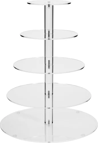 Miniatura 9 de Torre de 5 niveles para exhibir postres en fiestas de bodas. Material acrílico transparente, Transparente