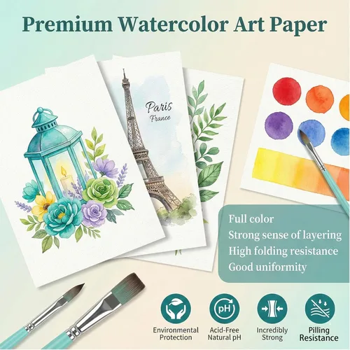 Miniatura 7 de 82 hojas de papel de acuarela de 5 x 7 pulgadas, papel de prensa fría de 110 lb/230 GSM, papel de color de agua blanca para niños, adultos