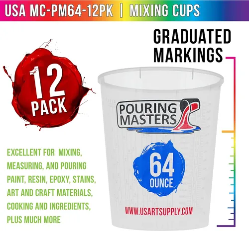 Miniatura 2 de Pouring Masters Vasos mezcladores de plástico graduados de 64 onzas (67.6 fl oz) (caja de 12) – Vasos de mezcla de pintura para resina epoxi, arte