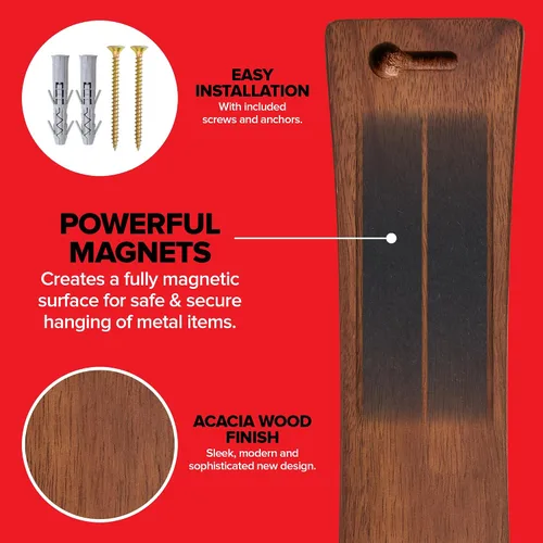 Miniatura 3 de Portatuchillos magnético de madera de acacia de 10 pulgadas con uso multiusos, soportes magnéticos para cuchillos de cocina, portacuchillos