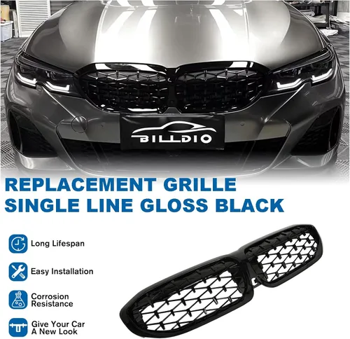Miniatura 3 de Parrilla G20 - Parrilla de Riñón Negra Compatible con Serie 3 G20 316i/318i/320i/328i/330i/335i/340i de 2019-2022 Negro Brillante Diamante