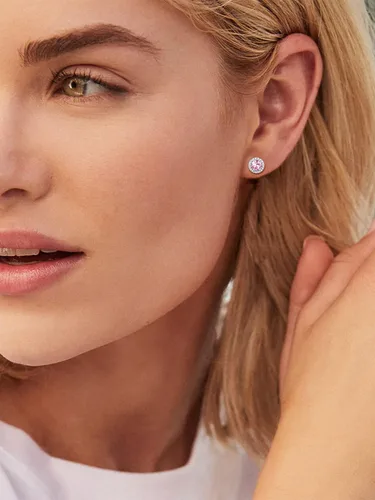 Miniatura 3 de ChicSilver Aretes de plata de ley 925 con forma de corazón, redondo, pera, esmeralda, piedra natal con halo para mujer, joyería de cumpleaños