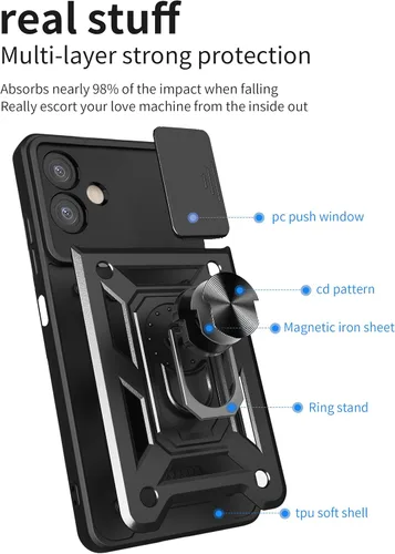 Miniatura 2 de Funda para teléfono Galaxy A06 4G: con protector de pantalla de 2 piezas, cubierta deslizante para cámara y soporte multiángulo para Samsung Galaxy