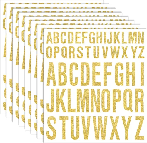 Miniatura 7 de Gersoniel 8 hojas de calcomanías de letras con purpurina, calcomanías de vinilo del alfabeto, impermeables, autoadhesivas para pósteres, tablones