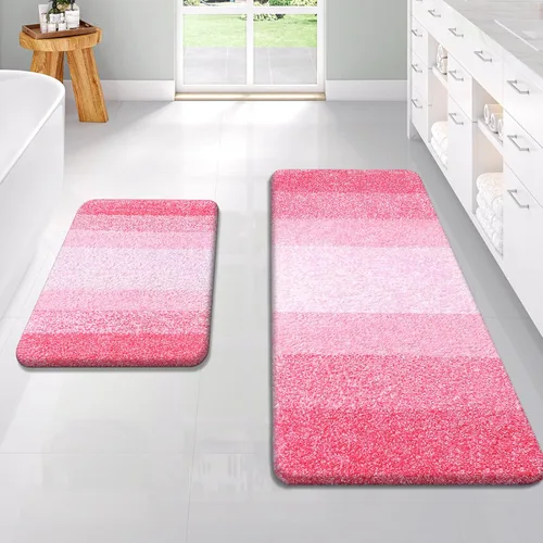 Miniatura 119 de OLANLY Juego de 2 alfombras de baño de microfibra suave y absorbente, antideslizantes, se pueden lavar y secar a máquina, alfombras de baño peludas