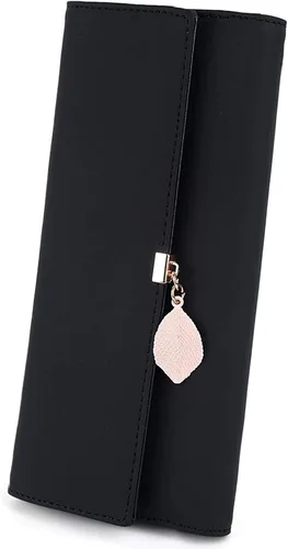 Miniatura 78 de UTO - Cartera pequeña RFID de piel sintética con dije de hoja, cierre de cremallera y tarjetero.