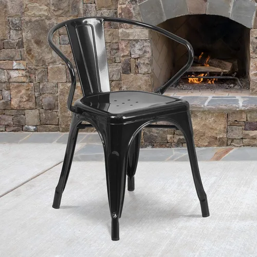 Miniatura 2 de Flash Furniture silla de metal con apoyabrazos, Metal, Negro