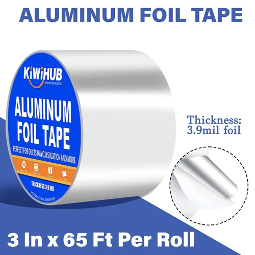 Miniatura 2 de Cinta de papel de aluminio, 3 pulgadas x 65 pies (3.9 mil), cinta HVAC resistente, cintas metálicas adhesivas aislantes para conductos, tubos