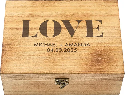 Miniatura 10 de Let's Make Memories Caja de recuerdos de madera personalizada con tapa con bisagras, caja de recuerdos de madera, almacenamiento decorativo