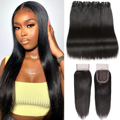 Miniatura 19 de Liang Dian Paquetes de cabello humano corto de 8 pulgadas color natural 4 paquetes 12A cabello virgen brasileño 100% cabello humano liso sin