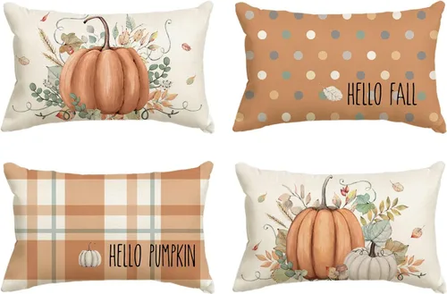 Miniatura 9 de AVOIN colorlife Juego de 4 fundas de almohada de Hello Fall Hello Pumpkin de 16 x 16 pulgadas, cosecha de Acción de Gracias de otoño, decoración