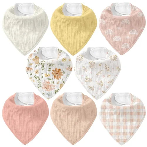 Miniatura 21 de Baberos de muselina para bebé 8 unidades, Babero tipo bandana para babeo y dentición, Algodón suave absorbente para niñas y niños Jardín