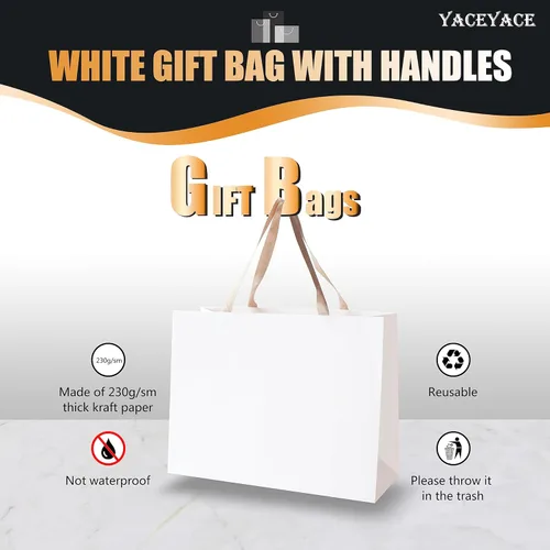 Miniatura 5 de Bolsas de papel kraft blancas extra grandes, bolsas de papel resistentes a granel, 10 unidades, 16 x 6 x 12 pulgadas Blanco