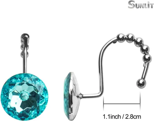 Miniatura 2 de Sunlit Diseño de lujo redondo azul turquesa diamante gema brillante con bolas deslizantes ganchos para cortina de ducha para cortinas de ducha
