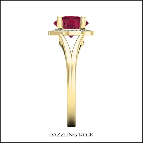 Miniatura 89 de Dazzlingrock Collection Anillo de compromiso redondo de 0.276 in con halo de diamante blanco y vástago dividido para ella en oro macizo de 14