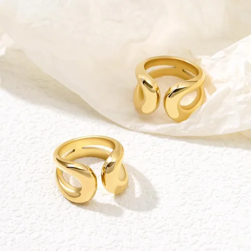 Miniatura 5 de Anillo de oro grueso chapado en oro real de 14 quilates, anillos abiertos para mujeres y hombres, doble capa, de alto pulido, apilable, grueso